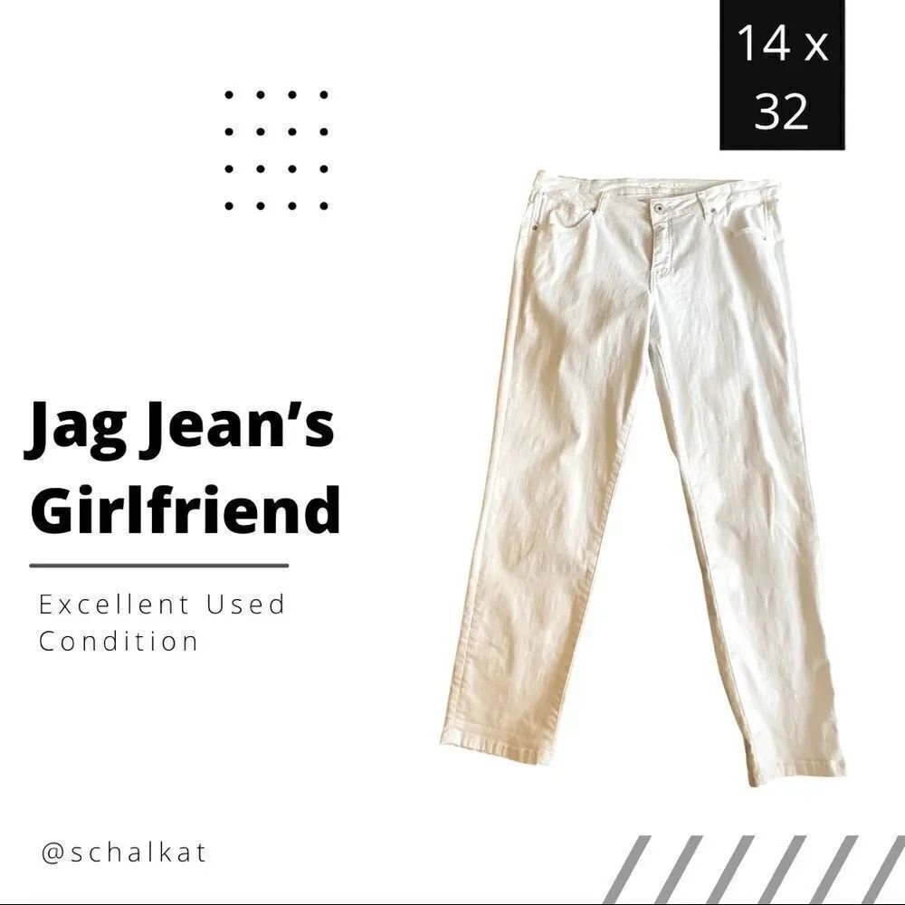 💼Jag Jeans Girlfriend Straight Leg, 5 Pocket Styling, White 14x32